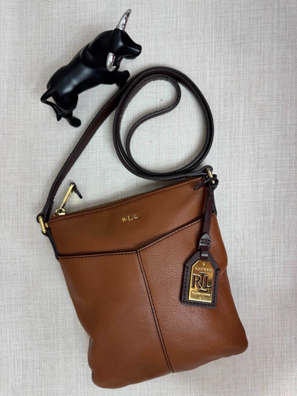 Ralph Lauren Brown Leather Crossbody with Dark Brown Trim